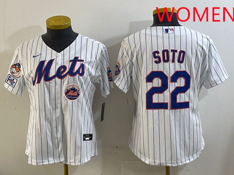 Women New York Mets #22 Soto White Stirpe Game 2025 Nike MLB Jersey style 8->women mlb jersey->Women Jersey